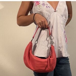 Ann Taylor Leather Pink Shoulder Bag with Multicolor Strap